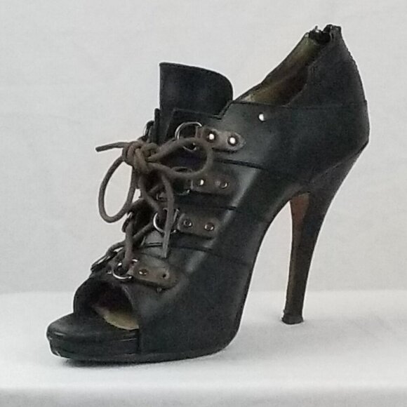 Y2K Vintage Jean Michel Cazabat pre-owned BLACK lace up platform open toe shoes - Picture 1 of 13